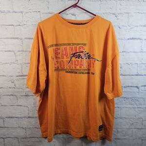 Vtg Fubu Jeans Shirt Y2K Men Spellout Graphic Logo Hip Hop Orange 90s sz XXL